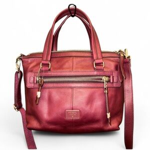FOSSIL Dawson Satchel Bag New With Tag Maroon Genuine Leather Purse Rare Handbag